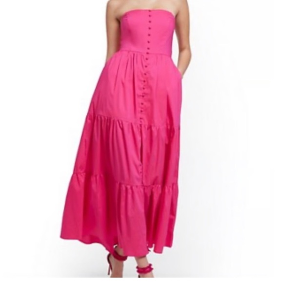 Née York & company Bright pink strapless Button Front Maxi dress Size M (B-13) - Picture 3 of 8